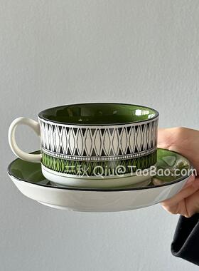 三秋Sanq覆古绿色手作咖啡杯碟拉花拿铁杯下午茶水杯小众创意礼物