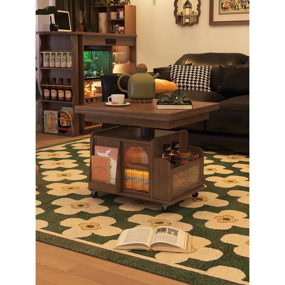 奢屋家具实木移动折叠升降茶几餐桌两用客厅沙发边几小户型多功能