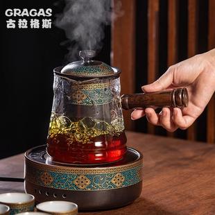 耐高温玻璃蒸汽煮茶壶小型家用办公烧 高档缠枝莲电陶炉煮茶器套装