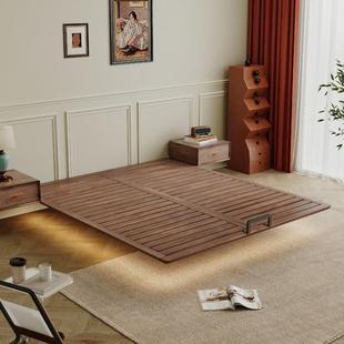 胡桃木实木床齐边无床头悬浮床纯实木床榫卯结构全实木排骨架床架