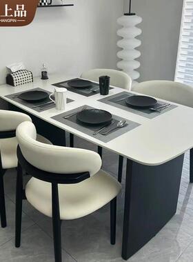 依偌意式极简依诺岩板餐桌椅简约现代纯白色小户型家用长方形饭桌