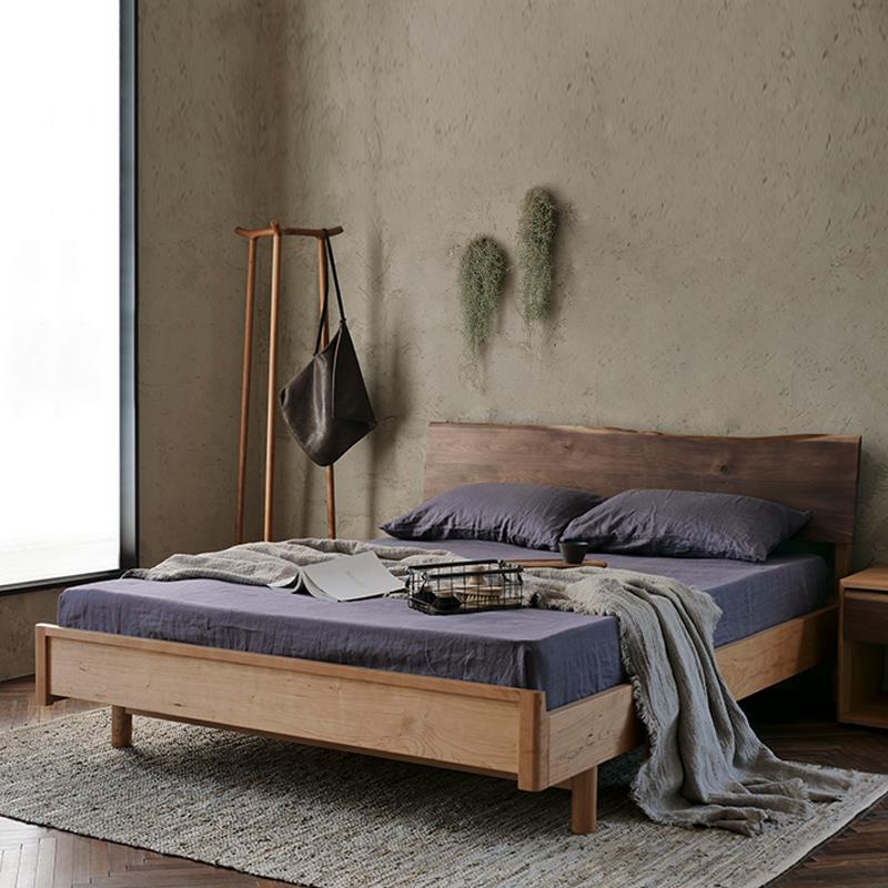 山隐造物自然边侘寂风实木床北欧家具胡桃木原木双人全榫卯结构床