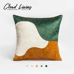 高端奥拉斯三色拼接样板房沙发枕科技布垫宾馆客厅枕套