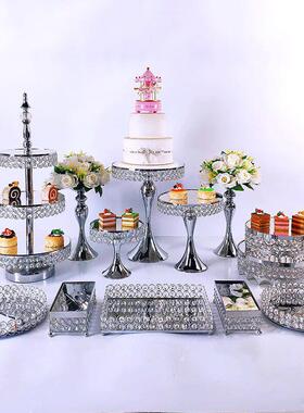 水晶甜品台展示架摆件婚庆甜点蛋糕展台玻璃盘子摆台点心盘子托盘