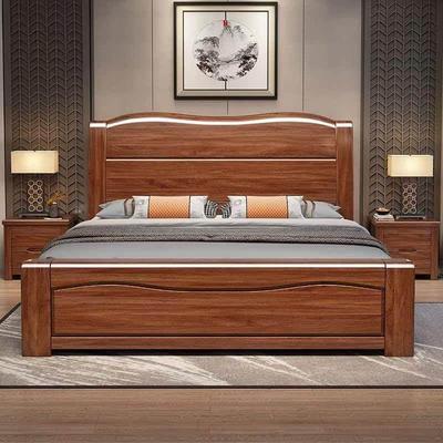 中式全实木床现代简约双人床1米8胡桃木加厚1米5榫卯结构工厂直销