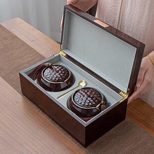 高档陶瓷茶叶罐高端木盒茶叶包装盒空礼盒装空盒通用半斤红茶绿茶