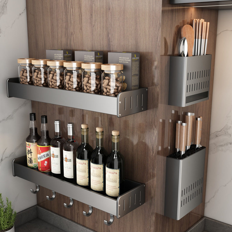 厨房调料架子置物架免打孔挂墙壁挂调味品枪灰双层多功能香料收纳,厨房/烹饪用具,调料置物架,淘宝优惠券,粉丝福利购,淘宝优惠卷