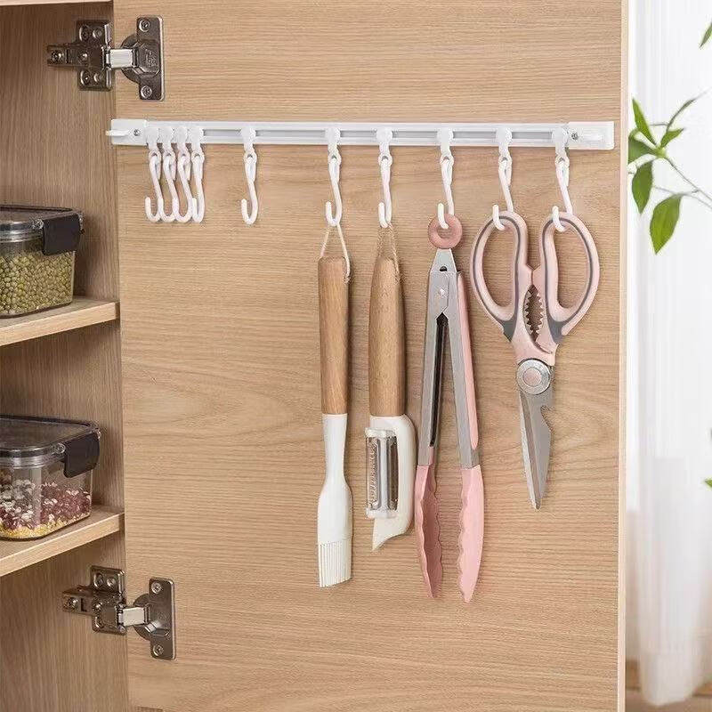 多功能收纳滑动轨道挂钩免打孔橱柜门后收纳置物架柜门收纳神器