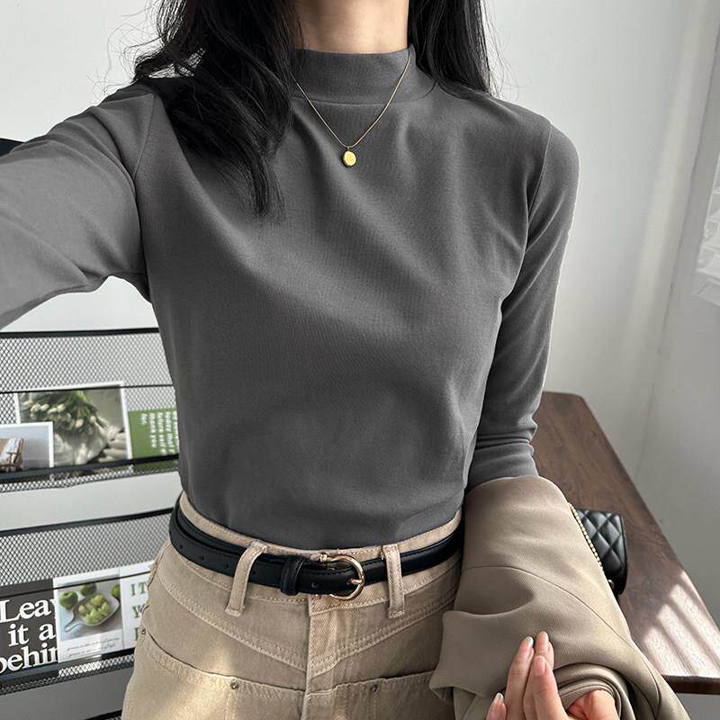 立领打底衫女春季白色内搭半高领长袖T恤黑色洋派修身上衣可外穿