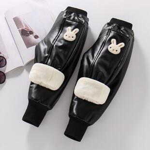 女童加绒加厚裤子秋冬宝宝外穿夹棉保暖裤儿童冬季一体绒特厚皮裤