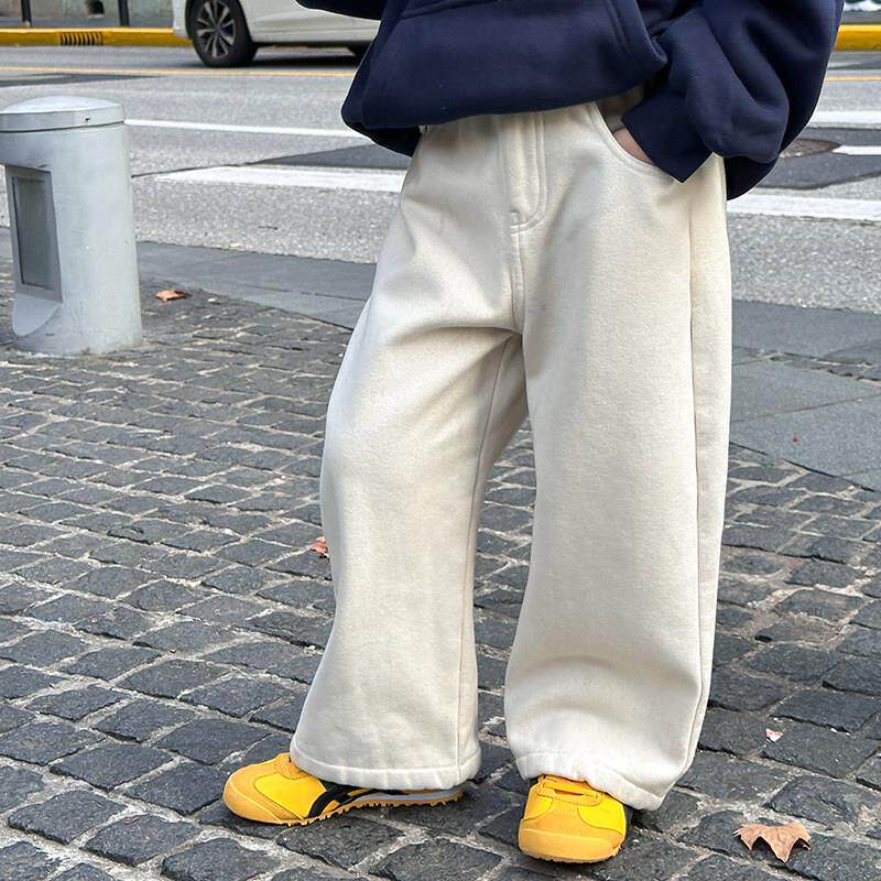 男童加绒休闲裤儿童冬装宝宝童装加厚保暖纯色直筒宽松裤子