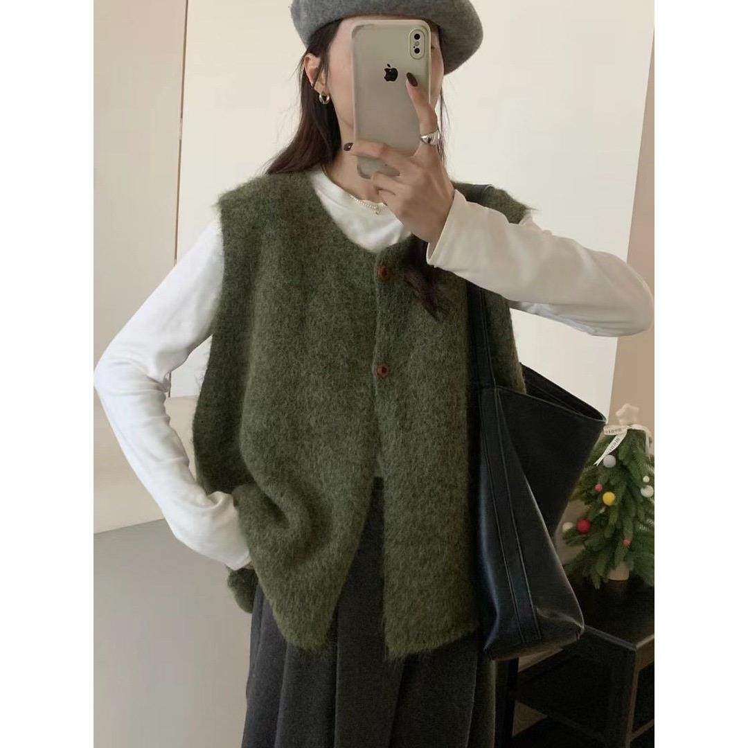 韩系简约百搭软糯慵懒风毛衣马甲女2025秋冬新款宽松叠穿针织背心