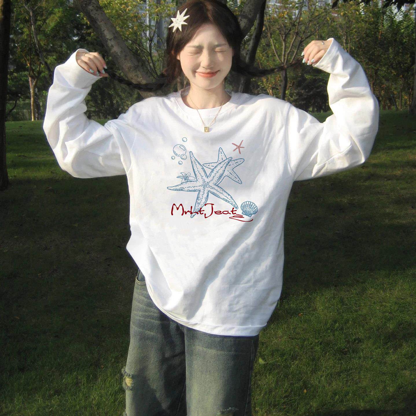 设计感小众纯棉长袖上衣女2025新款秋季美式高级感宽松t恤打底衫