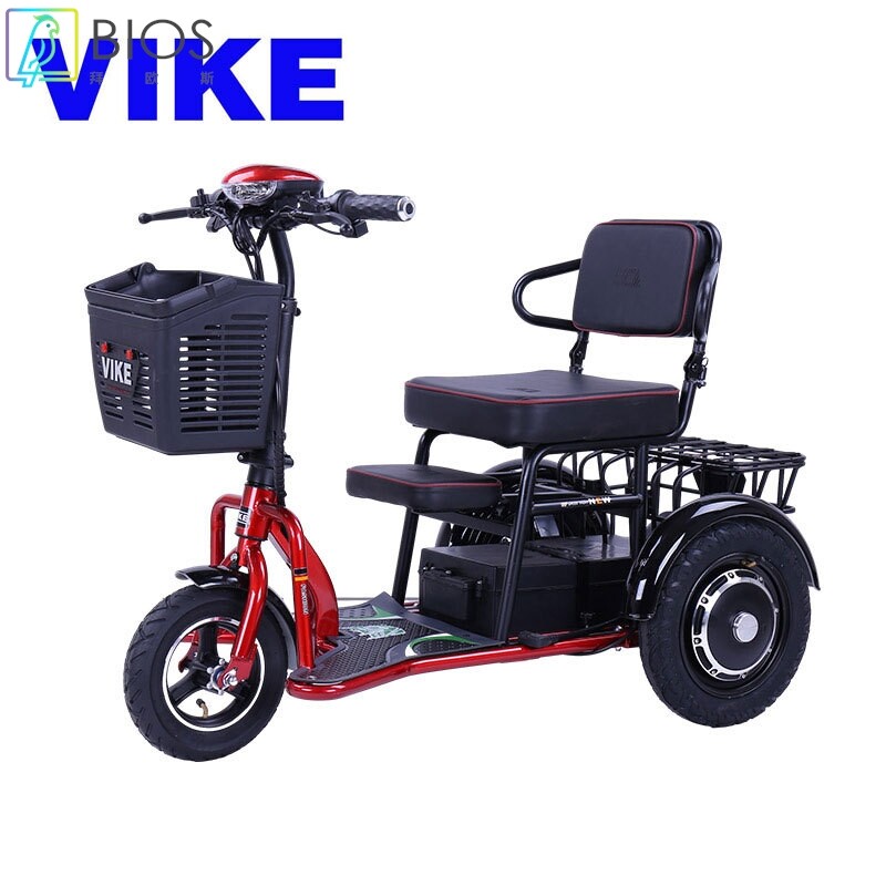 VIKE维克亲子带宝宝座椅老年休闲代步折叠残疾人锂电瓶电动三轮车