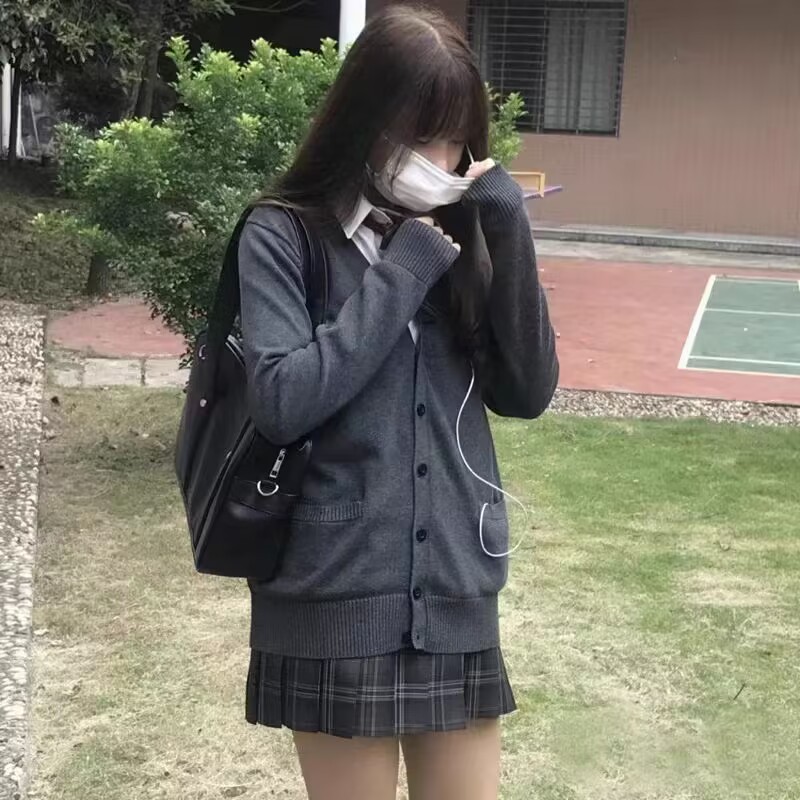 初田町jk开衫春秋新款制服学院风宽松纯色毛衣校服学院风女纯软妹