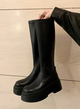 不二橘厚底长筒靴女小筒围高筒骑士靴不过膝高跟瘦瘦靴官方旗舰店