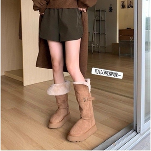 不二橘 加绒加厚两穿厚底雪地靴女冬东北长筒靴毛毛鞋官方旗舰店