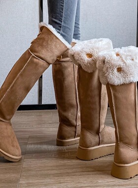 不二橘 灰色高筒厚底两穿雪地靴女2025新款加绒加厚官方旗舰店