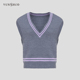 YUNSHUO新款 保暖背心条纹715067 绵羊毛针织马甲女V领无袖