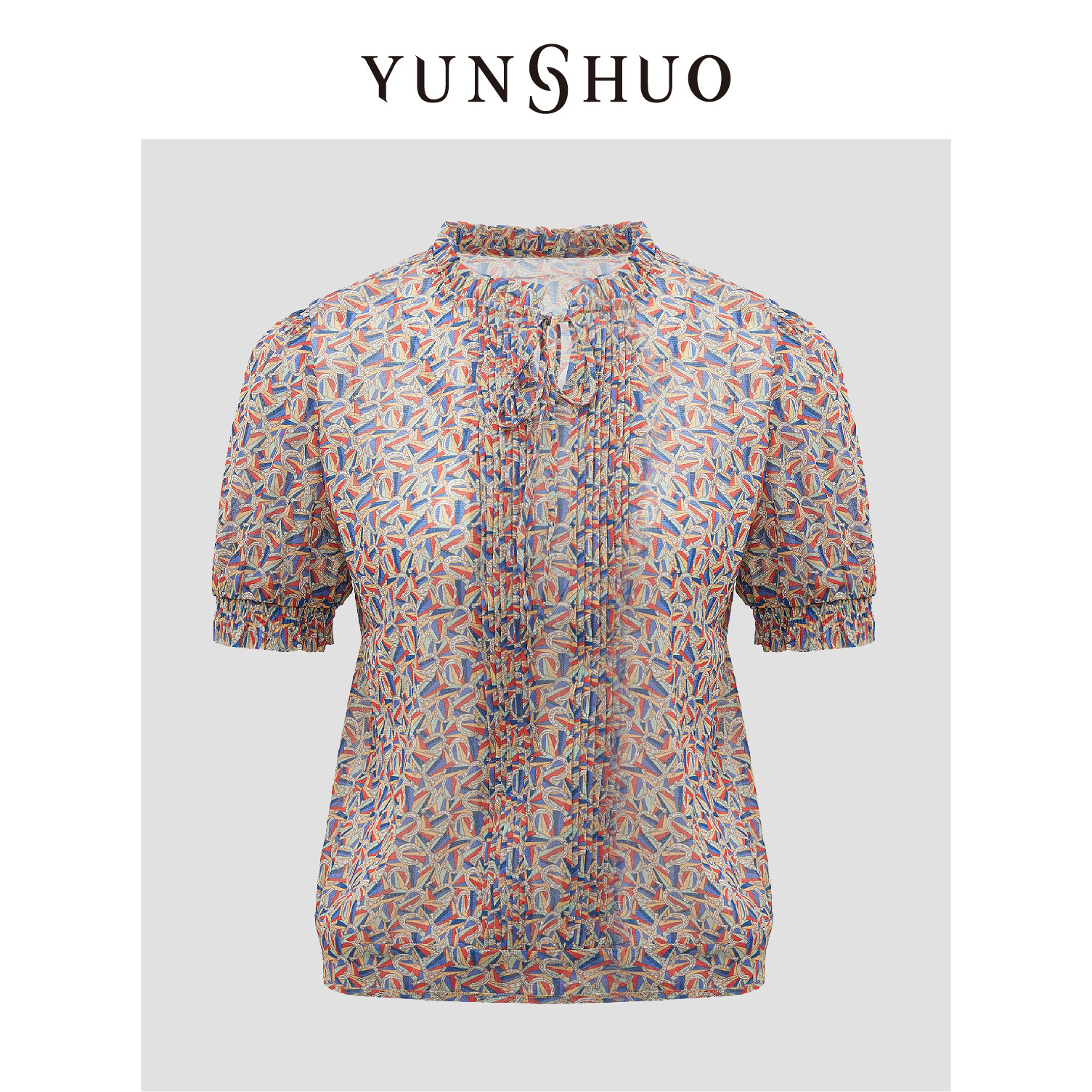 YUNSHUO 允硕 2024新品春夏时尚百搭气质碎花短袖T恤上衣  345122,女装/女士精品,蕾丝衫/雪纺衫,淘宝优惠券,粉丝福利购,淘宝优惠卷
