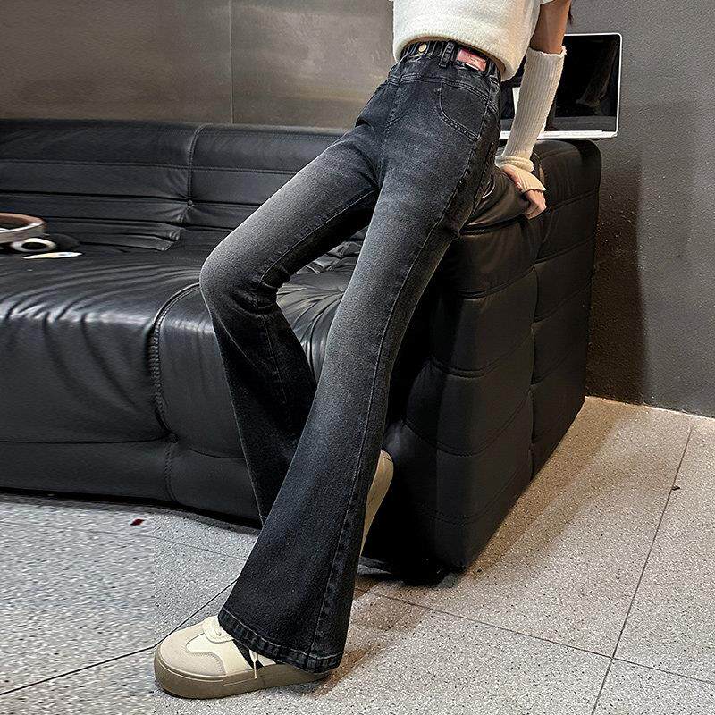 女童裤子春秋款喇叭裤2025新款春装潮女孩弹力黑色儿童牛仔马蹄裤