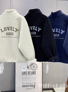 童装 儿童韩版摇粒绒外套2025冬男女童字母立领拉炼衫20091