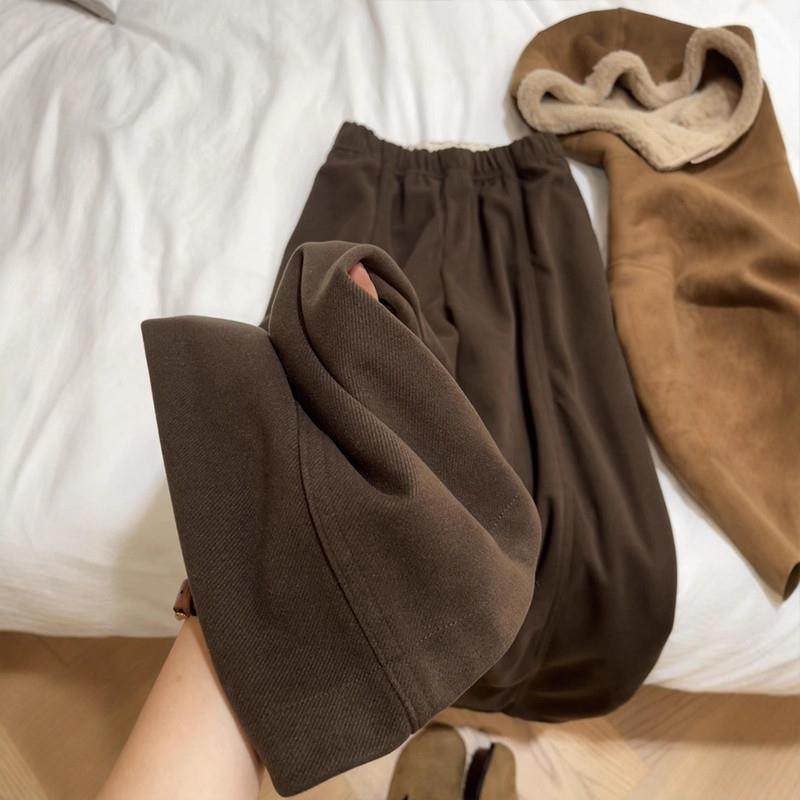 美拉德棕色毛呢阔腿裤子冬季新款加厚女款休闲卫裤今年流行梧桐裤
