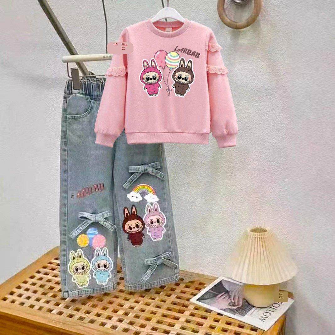 女童春秋款拉布布卡通卫衣套装2025儿童洋气时髦长袖牛仔裤两件套,童装/婴儿装/亲子装,套装,淘宝优惠券,粉丝福利购,淘宝优惠卷