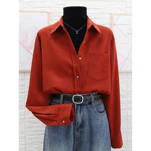 2025早秋加厚安可拉红色磨毛衬衫外套高级感叠穿衬衣女士内搭上衣