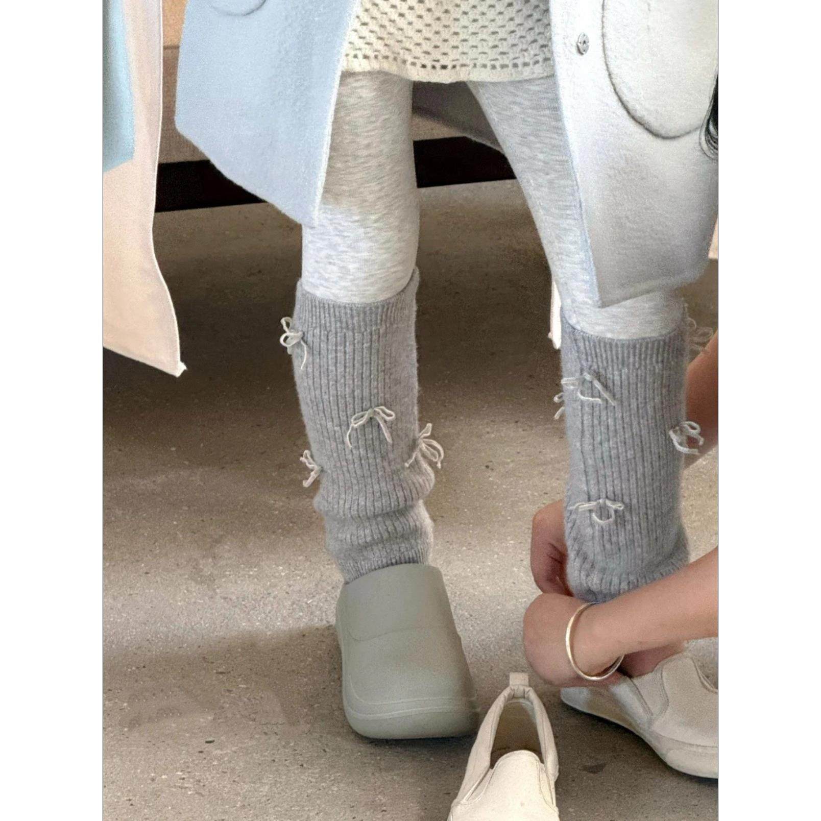 女童袜套款打底加绒秋冬2025女宝蝴蝶结拼接一体绒无骨高弹力裤子