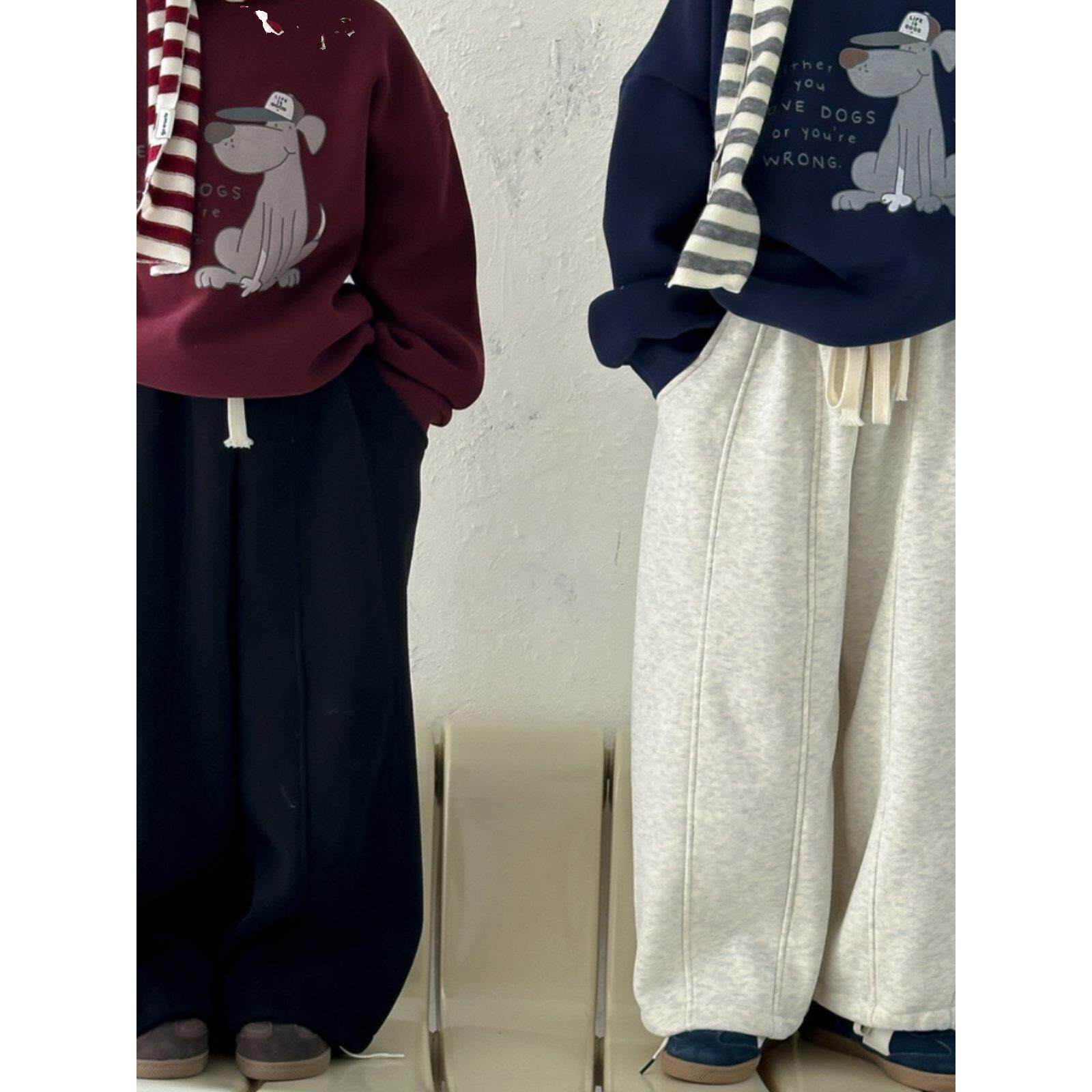 儿童裤子冬装男孩韩版加厚百搭运动长裤男童女童加绒休闲直筒卫裤