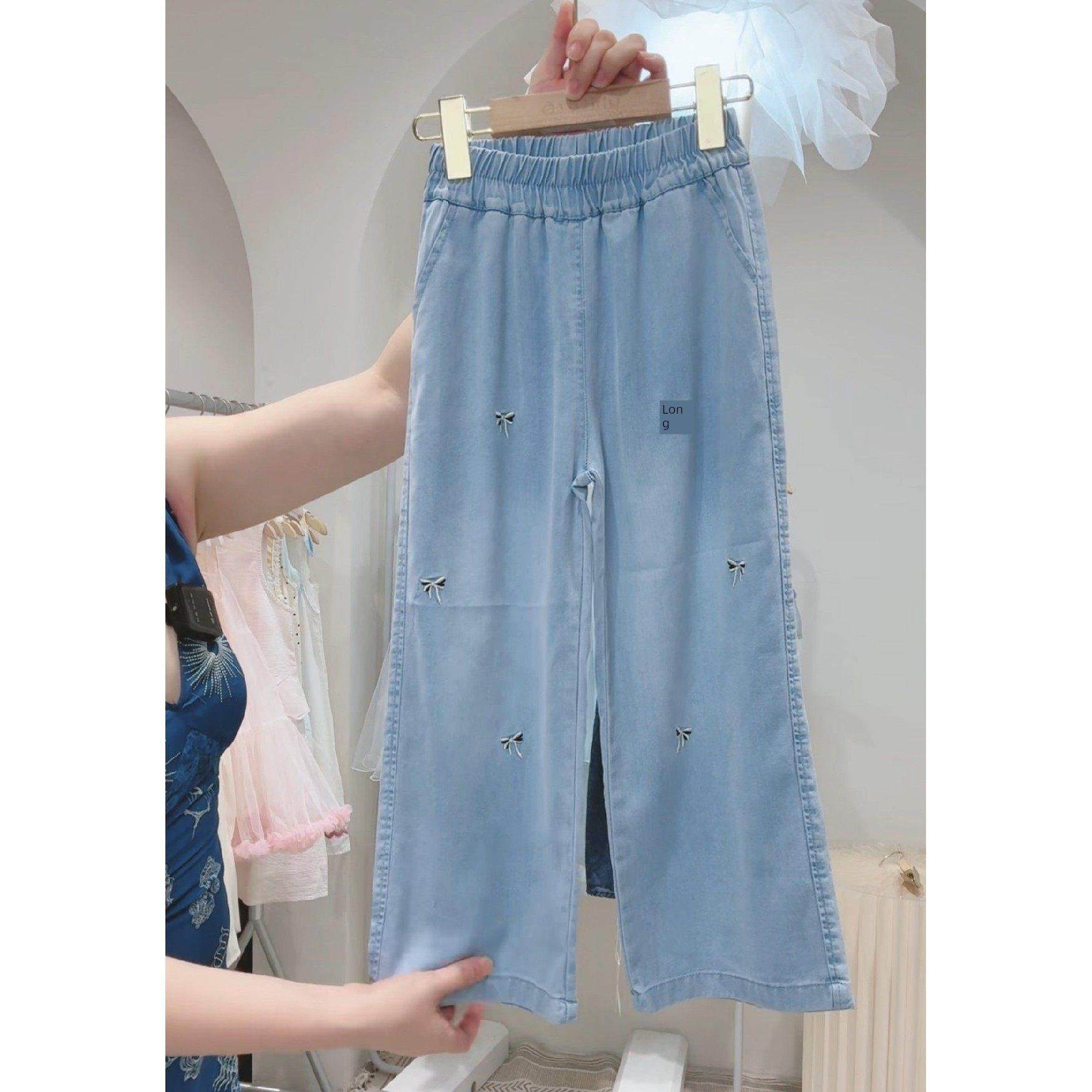 加绒女童牛仔裤2025秋冬新款韩版洋气秋款女孩直筒花边一条过冬