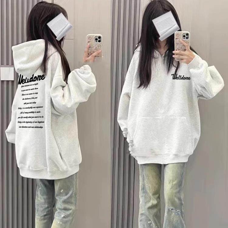 大童初中生美式连帽卫衣女春秋爆款加绒高中学生oversize外套上衣