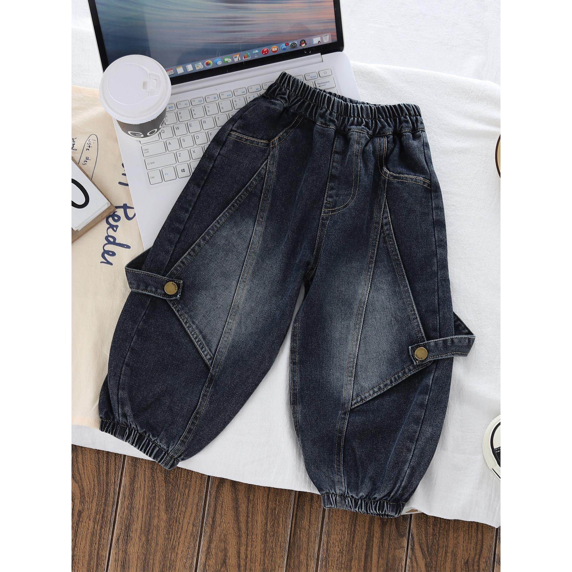 儿童做旧牛仔裤男女宝宝春秋宽松休闲阔腿束脚长裤子外穿痞帅百搭,童装/婴儿装/亲子装,儿童牛仔裤,淘宝优惠券,粉丝福利购,淘宝优惠卷