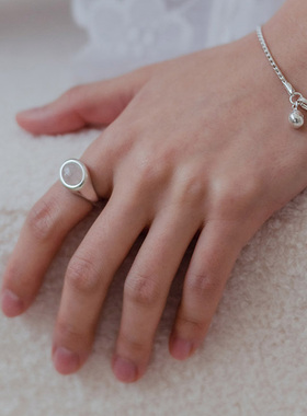 YAXN经典椭圆戒指 纯银复古气质简约高级感女士时尚通勤灯环戒指