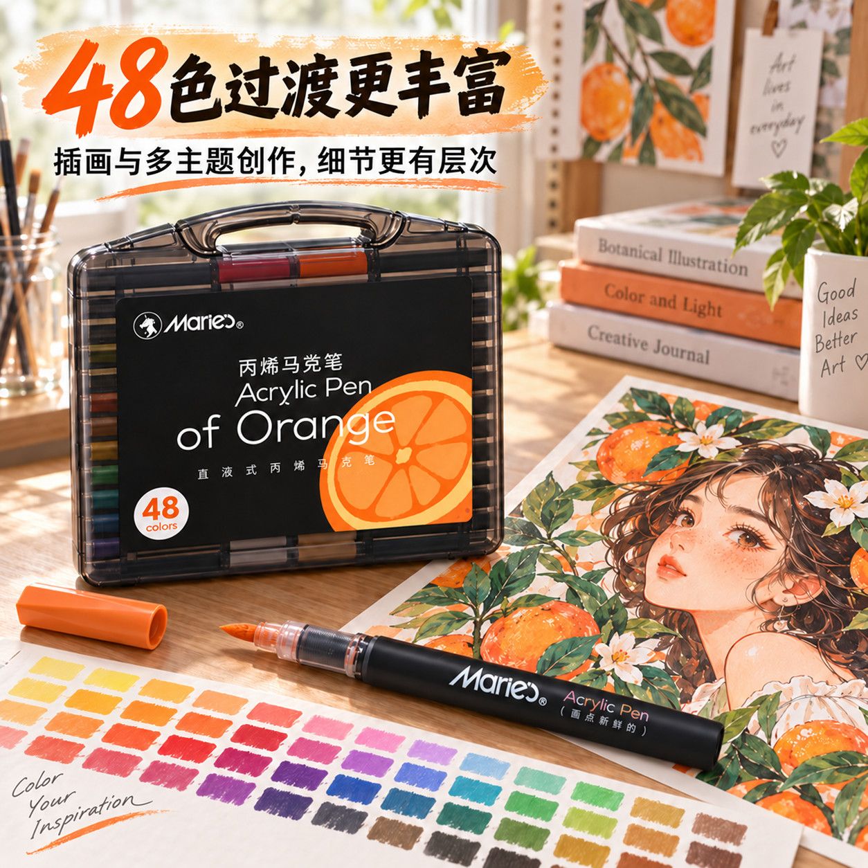 马利小黑盒直液式丙烯马克笔软头小学生美术专用绘画笔36色幼儿园儿童水彩笔画画80色送礼套装礼物笔芯彩色笔图片