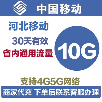 河北移动流量包充值10GB 仅限河北区域使用4g5g手机通用 30天有效