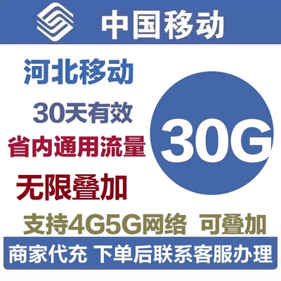 河北移动省内流量30G通用流量包加油包流量包充值通用有效可跨月