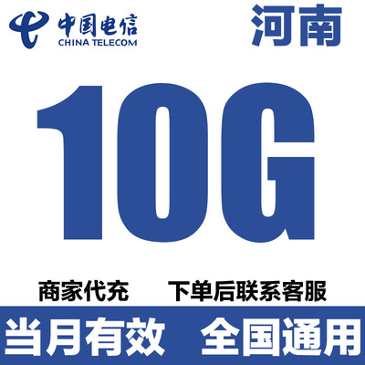 河南电信流量充值10GB流量包3G4G5G全国通用流量叠加油包当月有效