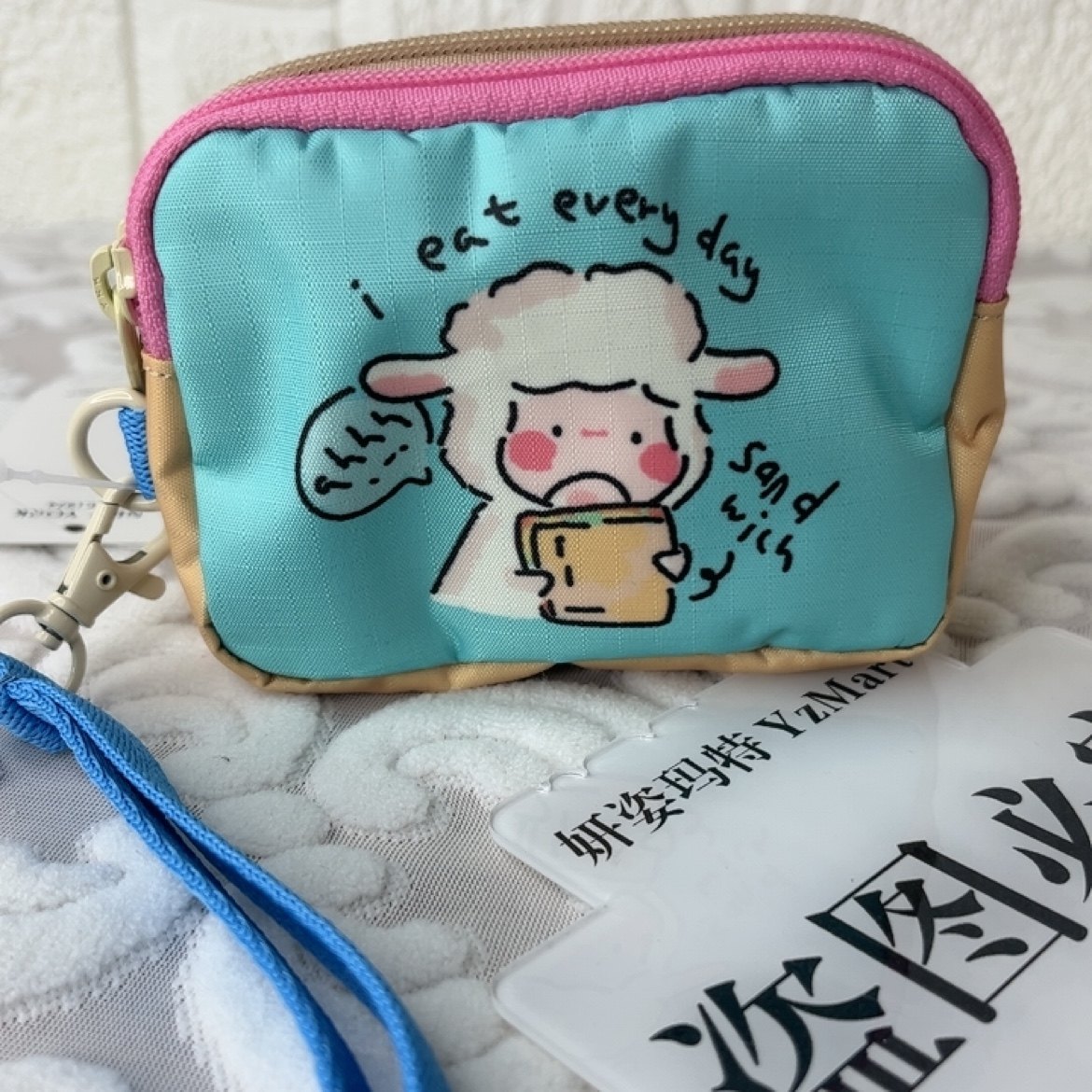 老标外贸小包三拉链新款手包鱼联名手包银行卡包挂钩包卡通印花