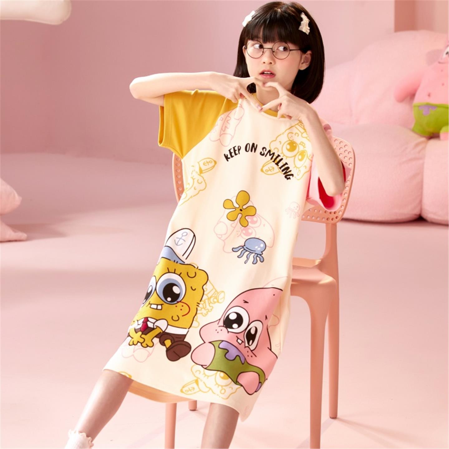 全棉母婴纯棉年新款儿童纯棉睡裙夏季薄款睡衣短袖女童卡通短袖家