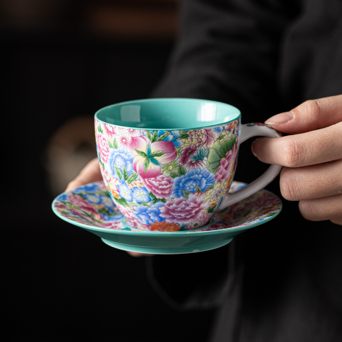 珐琅彩富贵满堂咖啡杯陶瓷杯子中式轻奢万花水杯奶杯女士生日礼物,餐饮具,咖啡杯,淘宝优惠券,粉丝福利购,淘宝优惠卷