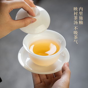 德化高端璞玉瓷悬停三才盖碗冰种白瓷家用防烫泡茶碗功夫茶具茶杯