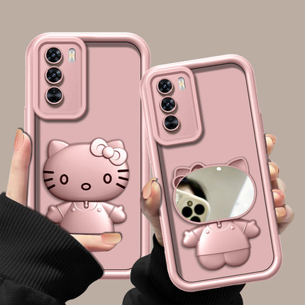 适用于OPPOreno12手机壳reno13保护套reno11喵咪支架reno10女reno9镜头全包reno7高级新款金属漆香槟粉防摔