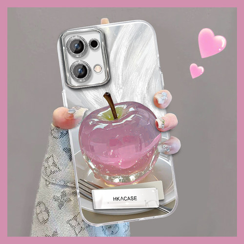 适用于OPPOreno13手机壳reno12保护套reno11晶莹粉苹果reno14精孔羽纱reno10新款女reno8/9镜头全包创意防摔