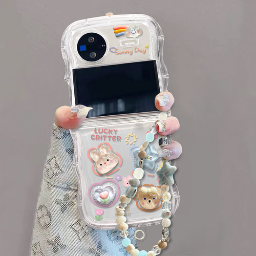 适用于OPPOFindN3Flip手机壳华为Pocket2保护套P50Pocket轻奢三星星星公仔折叠机摩托罗拉网红vivoXFlip新款