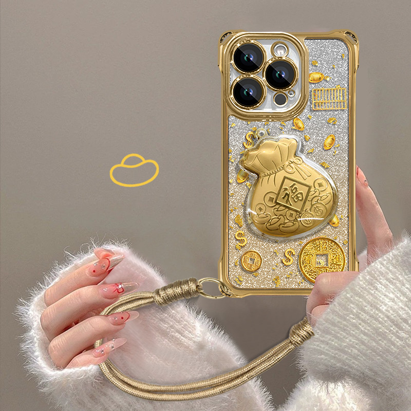 钱袋全型号适用于苹果手机壳vivo华为OPPO小米保护套iphone17pro四角挂绳支架新款女镜头全包防摔高级轻奢创,3C数码配件,手机保护套/壳,淘宝优惠券,粉丝福利购,淘宝优惠卷