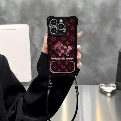 英文小马全型号适用于苹果手机壳vivo华为OPPO小米荣耀保护套iphone17pro四角挂绳皮纹新款镜头全包防摔高级