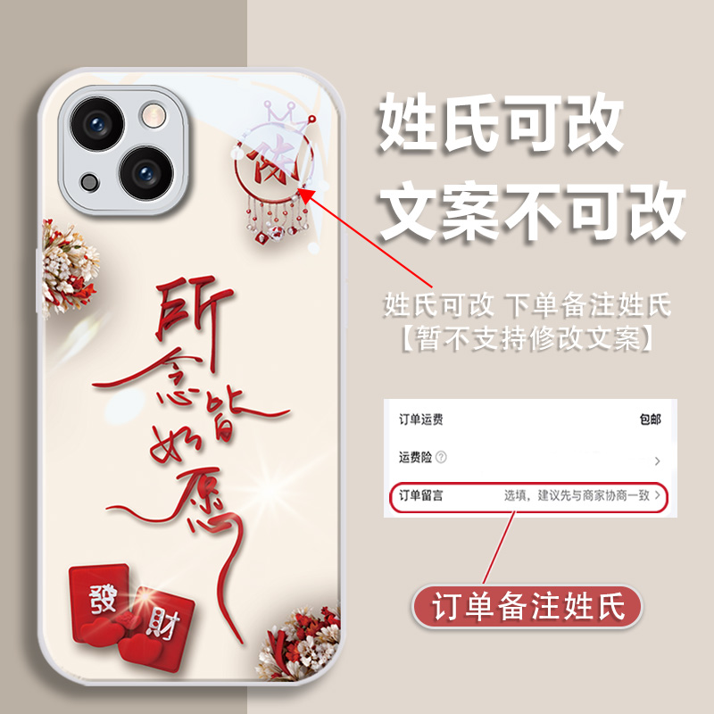 适用于苹果15手机壳苹果14手机套苹果13百家姓苹果12创意苹果11防摔苹果16新款镜头全包所念皆如愿气质轻奢女