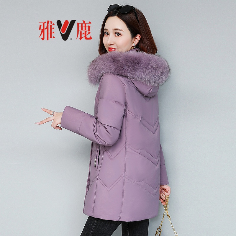 雅鹿羽绒服女中长款2025冬季新款加厚保暖白鸭绒狐狸毛领可拆卸帽